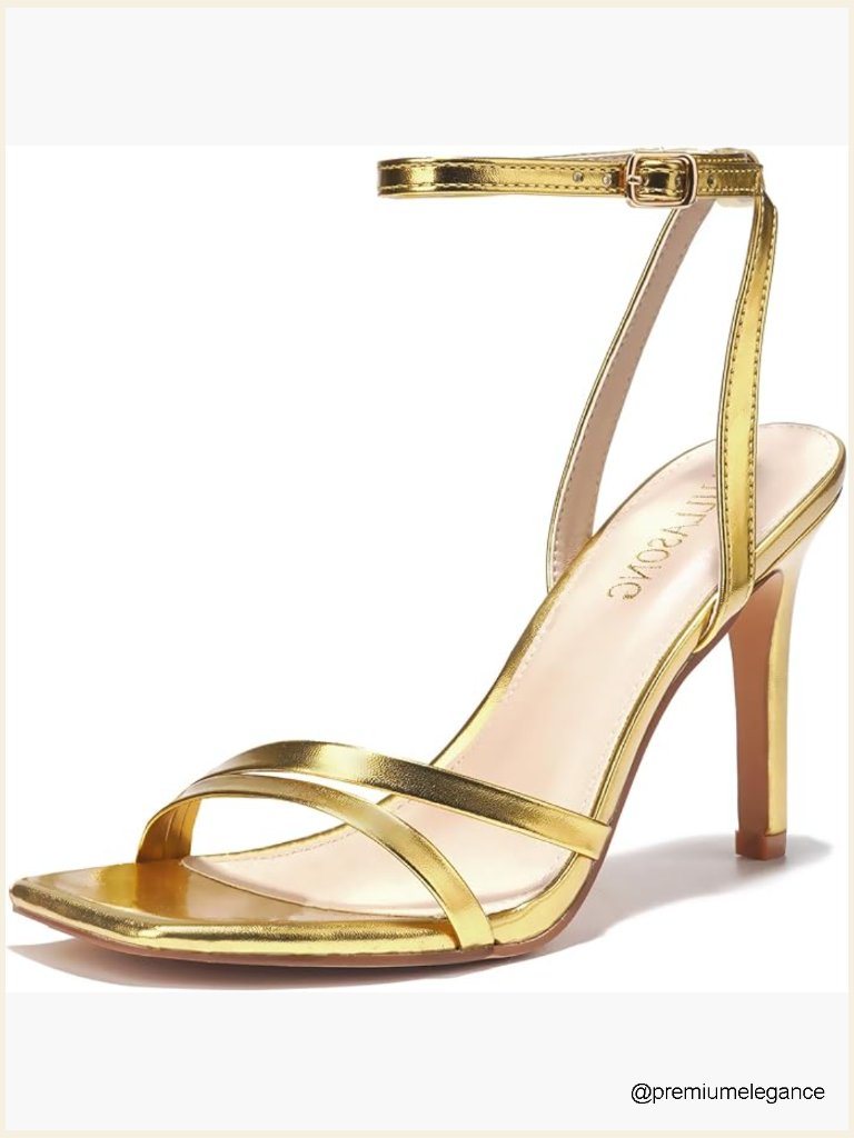 Strappy Square Open Toe High Heel Sandals 3.5 Inch